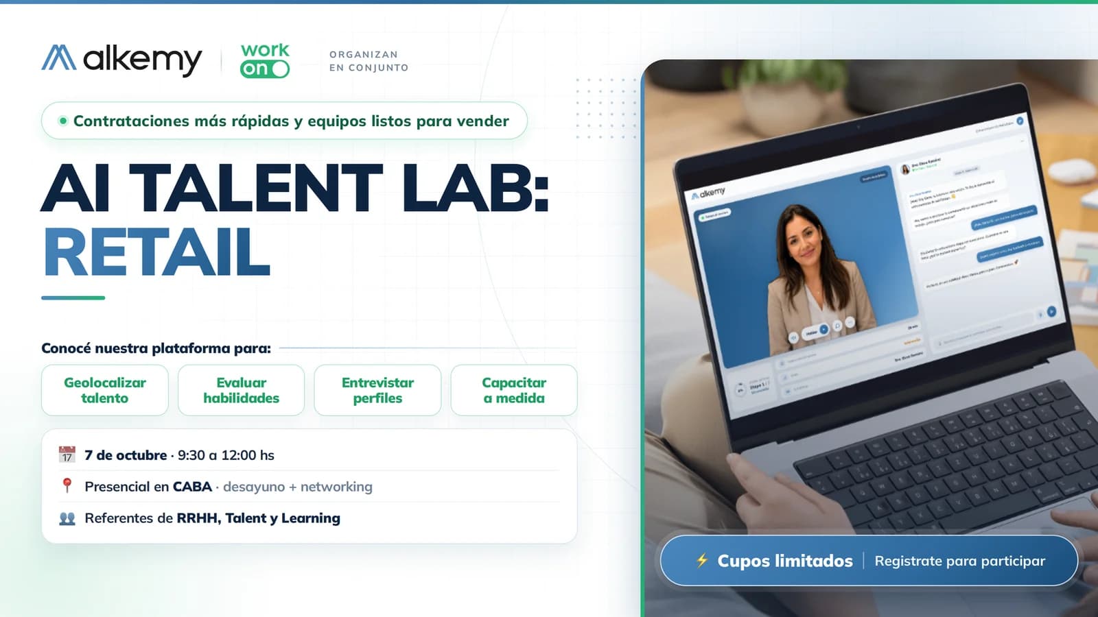 AI Talent Lab: Retail — 7 de octubre, 9:30 a 12:00 hs, presencial en CABA. Organizan Alkemy y Work On.